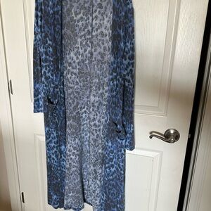 Blue Leopard Print Long Cardigan
